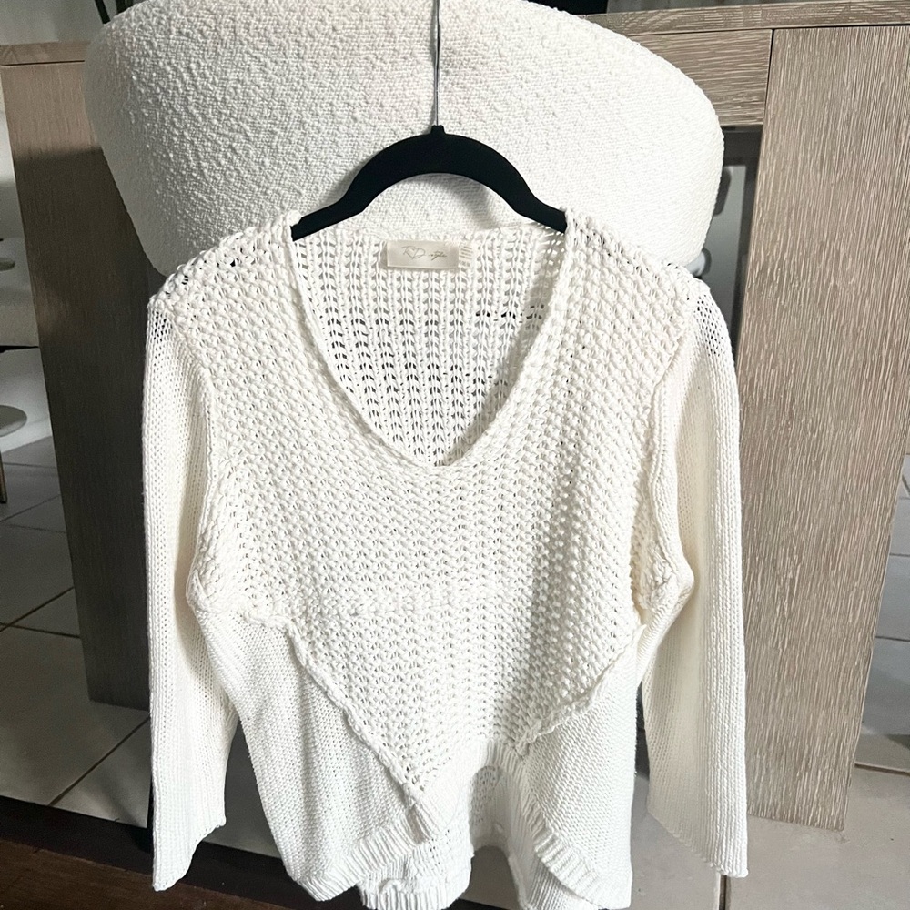 V Neck White Knit Sweater